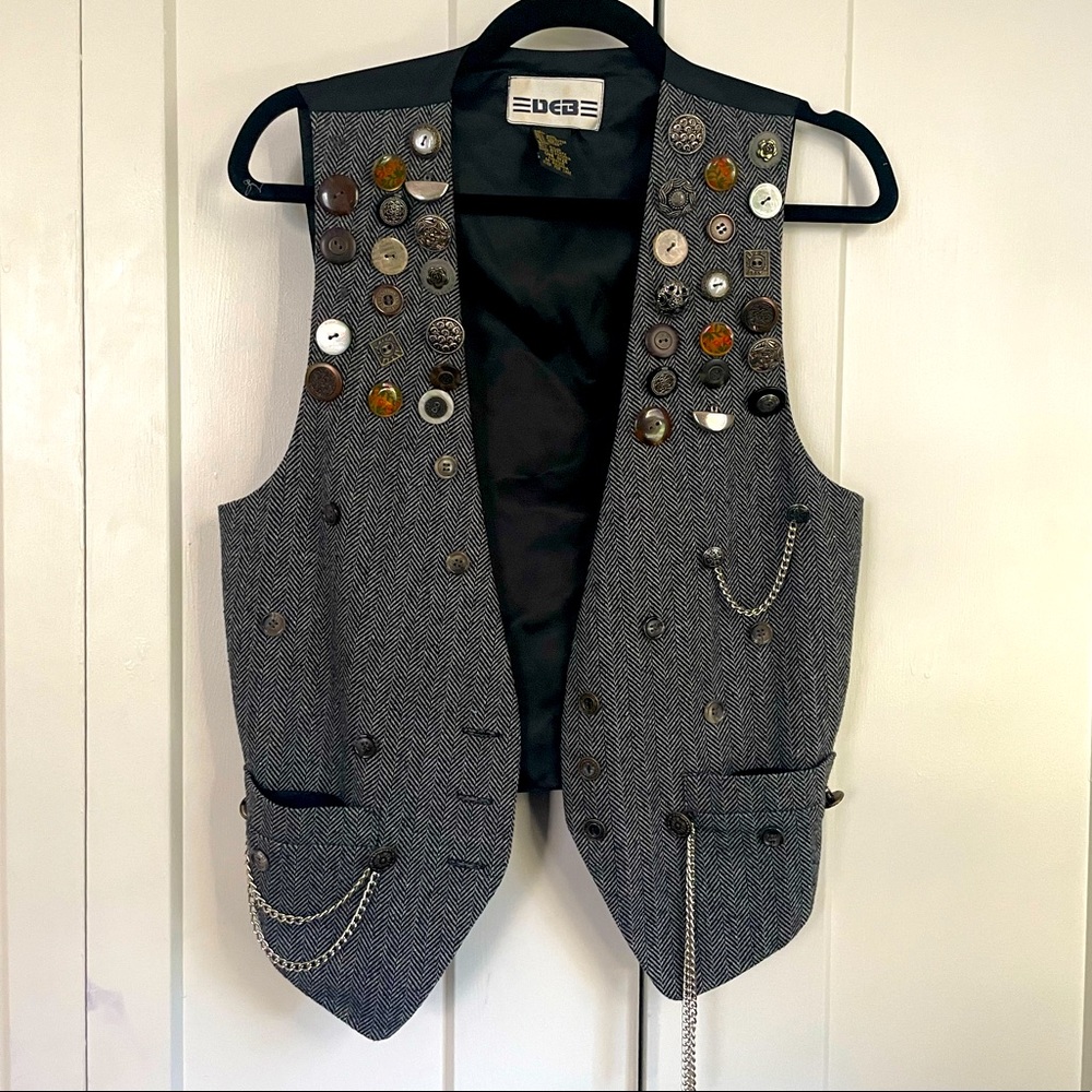 Vintage herringbone button chain vest - DEB - one size